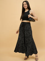 Black Printed Flared Palazzo