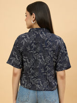 Blue Rayon Button-Down Top for Women Perfect for Brunch & Casual Outings