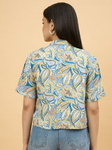 Blue Rayon Button-Down Top for Women Perfect for Brunch & Casual Outings