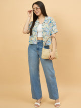 Blue Rayon Button-Down Top for Women Perfect for Brunch & Casual Outings