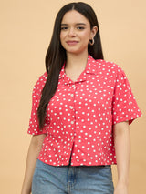 Red Rayon Polka Dot Printed Top for Women Perfect for Casual & Office Wear