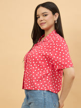 Red Rayon Polka Dot Printed Top for Women Perfect for Casual & Office Wear