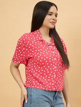 Red Rayon Polka Dot Printed Top for Women Perfect for Casual & Office Wear