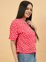 Red Rayon Polka Dot Printed Top for Women Perfect for Casual & Office Wear