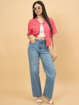 Red Rayon Polka Dot Printed Top for Women Perfect for Casual & Office Wear