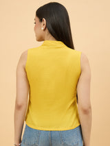 Yellow Cotton Pearl Button Sleeveless Top for Women Perfect for Office Wear