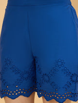 Blue Cotton Schiffli Embroidered Co-Ord Set for Women Perfect for Casual Wear