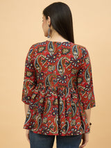 Women Red & Blue Paisley Print Empire Top