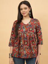 Women Red & Blue Paisley Print Empire Top