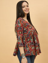 Women Red & Blue Paisley Print Empire Top