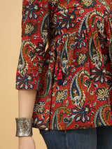 Women Red & Blue Paisley Print Empire Top