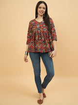 Women Red & Blue Paisley Print Empire Top