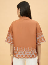 Brown Rayon Embroidered Top for Women Perfect for Casual Wear ⭐