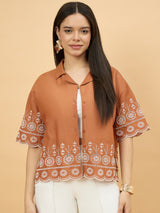 Brown Rayon Embroidered Top for Women Perfect for Casual Wear ⭐
