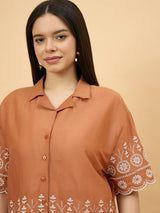 Brown Rayon Embroidered Top for Women Perfect for Casual Wear ⭐