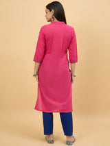 Pink Cotton Embroidered Straight Kurta for Women Perfect for Traditional Wear
