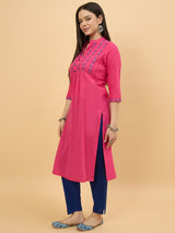 Pink Cotton Embroidered Straight Kurta for Women Perfect for Traditional Wear