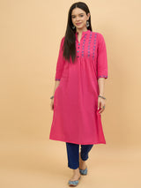 Pink Cotton Embroidered Straight Kurta for Women Perfect for Traditional Wear