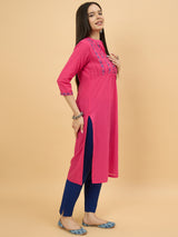 Pink Cotton Embroidered Straight Kurta for Women Perfect for Traditional Wear