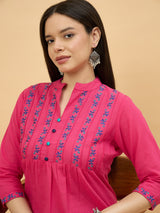 Pink Cotton Embroidered Straight Kurta for Women Perfect for Traditional Wear