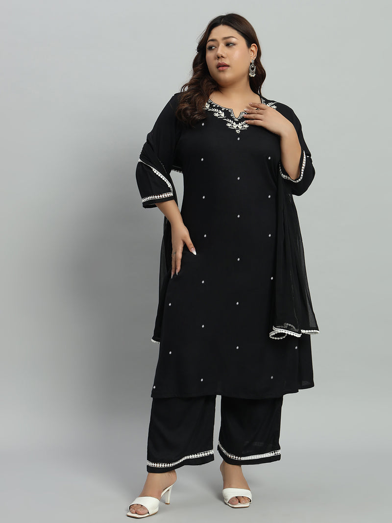 Solid Kurta With Palazzo & Dupatta Set