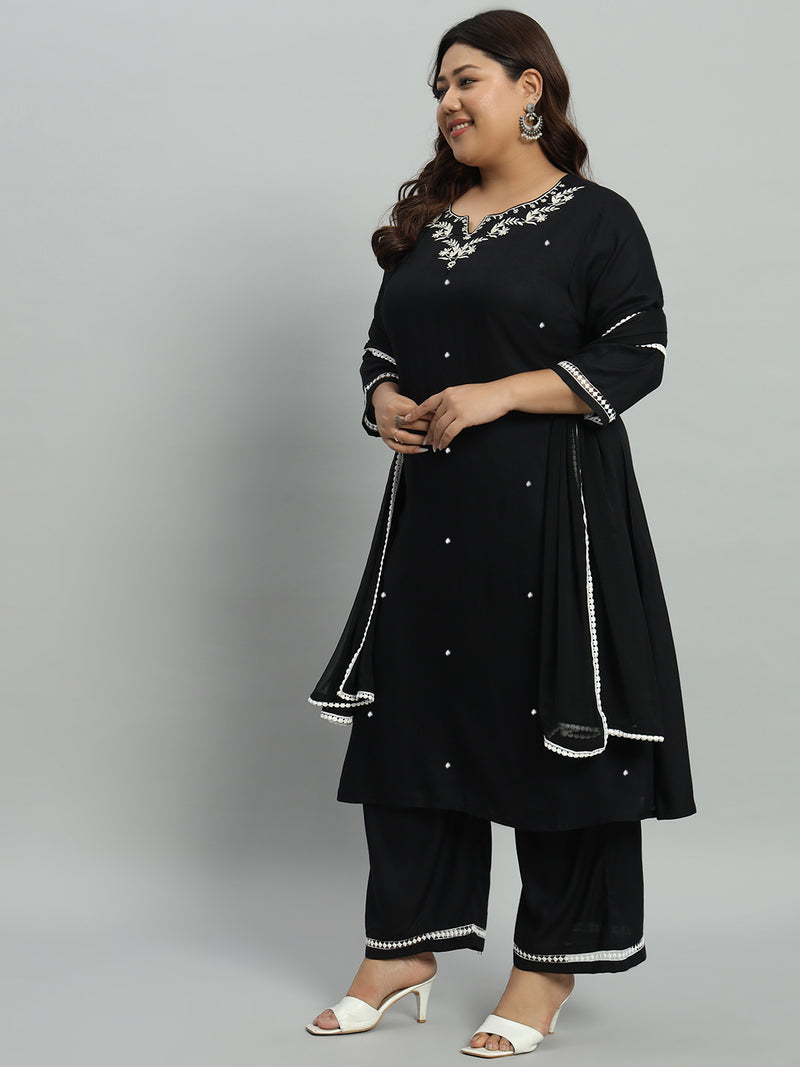 Solid Kurta With Palazzo & Dupatta Set