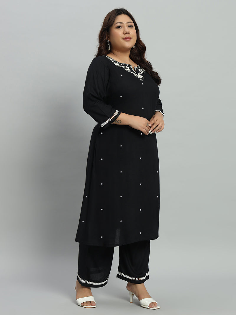 Solid Kurta With Palazzo & Dupatta Set