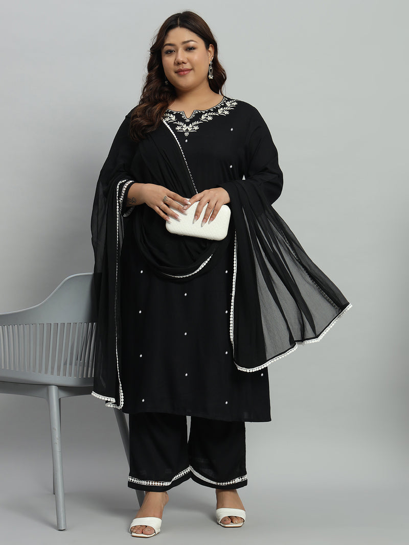 Solid Kurta With Palazzo & Dupatta Set