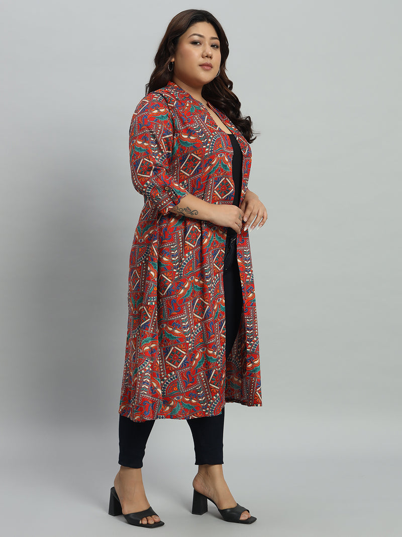 Abstract printed Maroon shrug