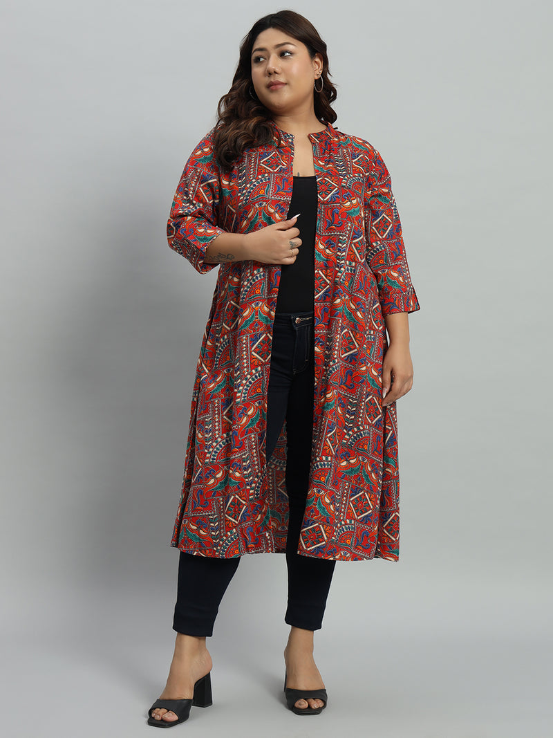 Abstract printed Maroon shrug