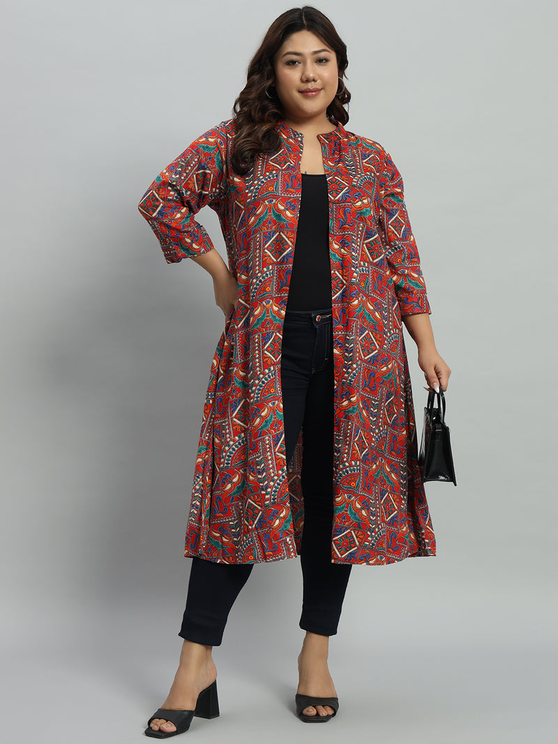 Abstract printed Maroon shrug