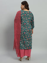 Floral Printed Kurta With Palazzo & Dupatta Set