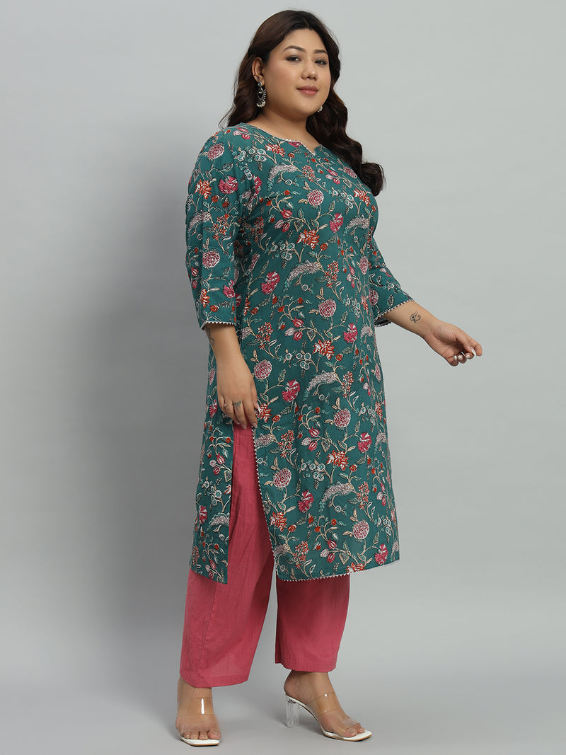 Floral Printed Kurta With Palazzo & Dupatta Set