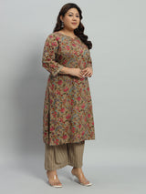 Floral Printed Kurta With Palazzo & Dupatta Set