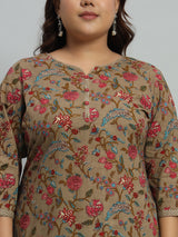 Floral Printed Kurta With Palazzo & Dupatta Set