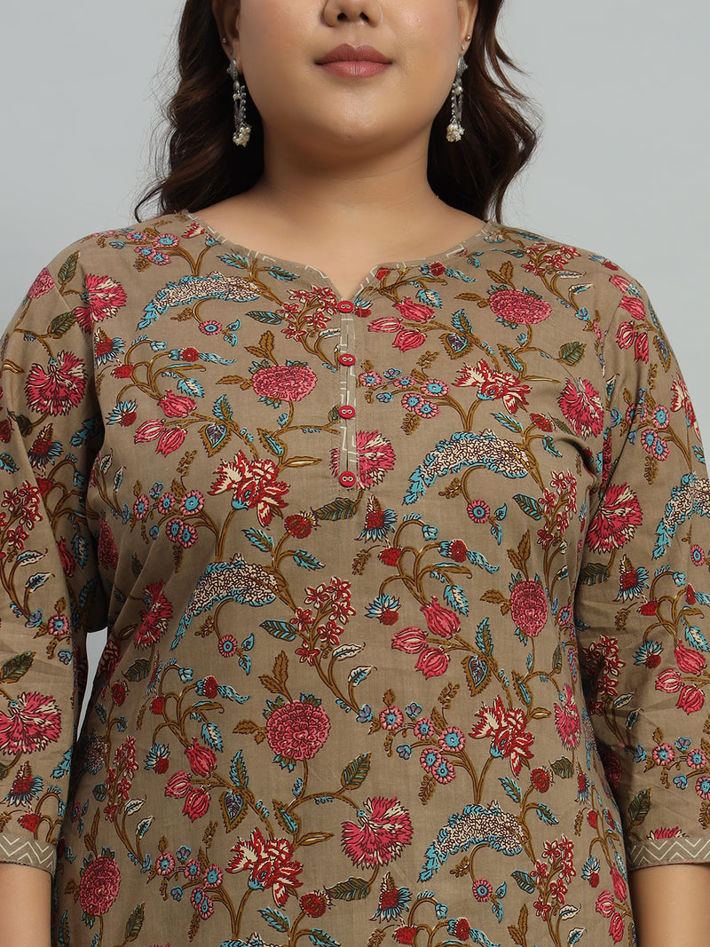 Floral Printed Kurta With Palazzo & Dupatta Set