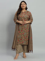 Floral Printed Kurta With Palazzo & Dupatta Set