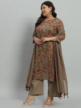 Floral Printed Kurta With Palazzo & Dupatta Set