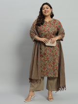 Floral Printed Kurta With Palazzo & Dupatta Set