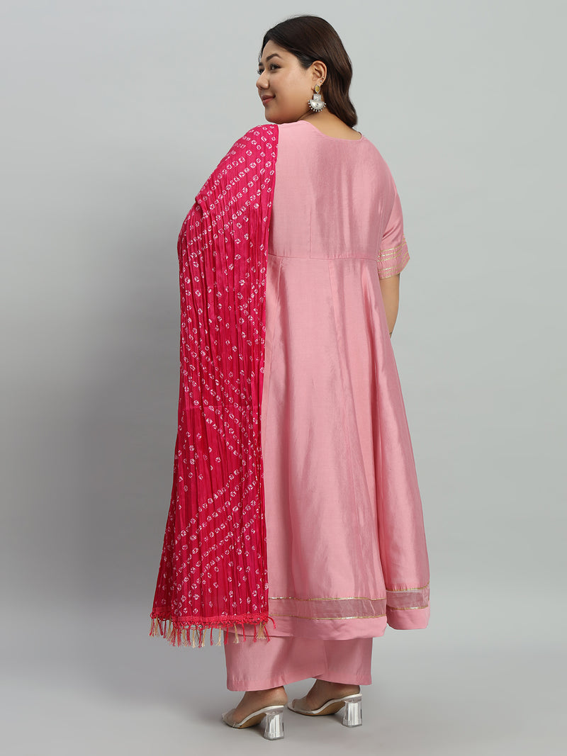 Solid Kurta With Palazzo & Dupatta Set