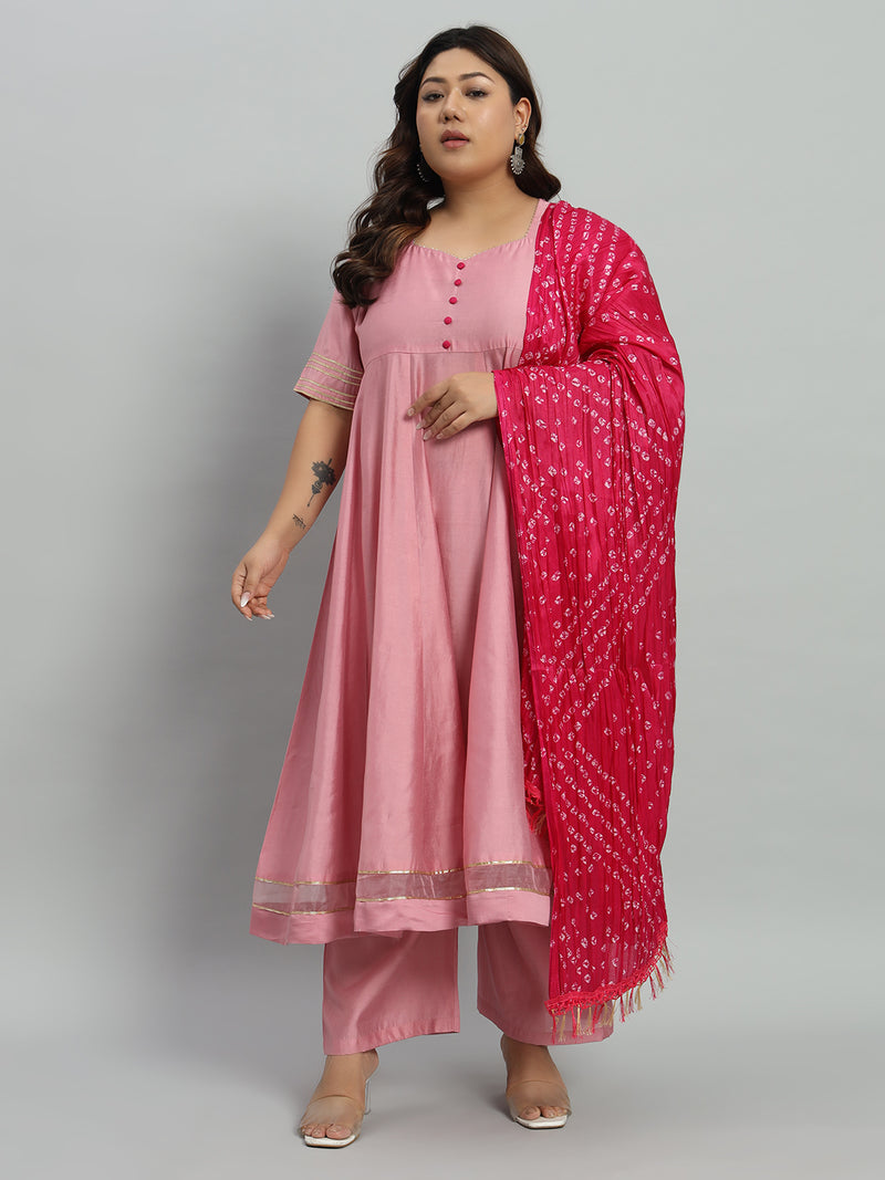 Solid Kurta With Palazzo & Dupatta Set