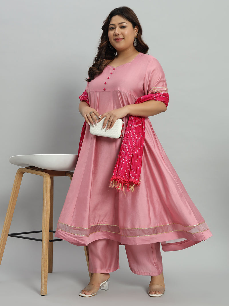 Solid Kurta With Palazzo & Dupatta Set