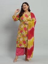 Floral Printed Kurta With Palazzo & Dupatta Set