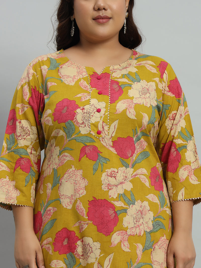 Floral Printed Kurta With Palazzo & Dupatta Set