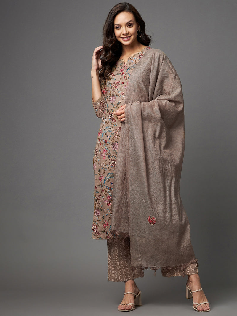 Embroidered Kurta Sets With Palazzo & Dupatta Set