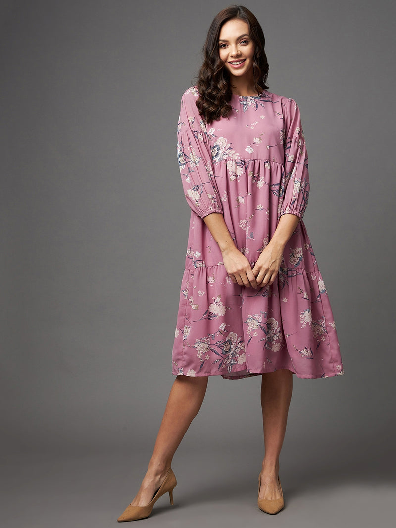 Pink A Line Georgette Dress