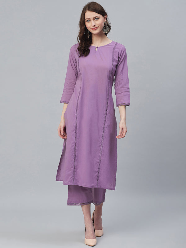 Solid Purple Kurta With Palazzo