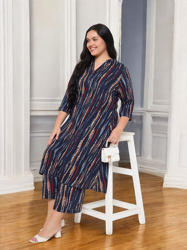 Plus Size Printed Kurta With Palazzo Set