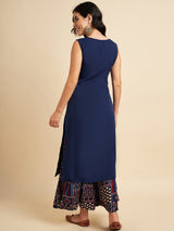 Blue Straight Kurta With Palazzo and Jacket