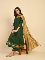 Green Solid Kurta With Palazzo & Dupatta Set